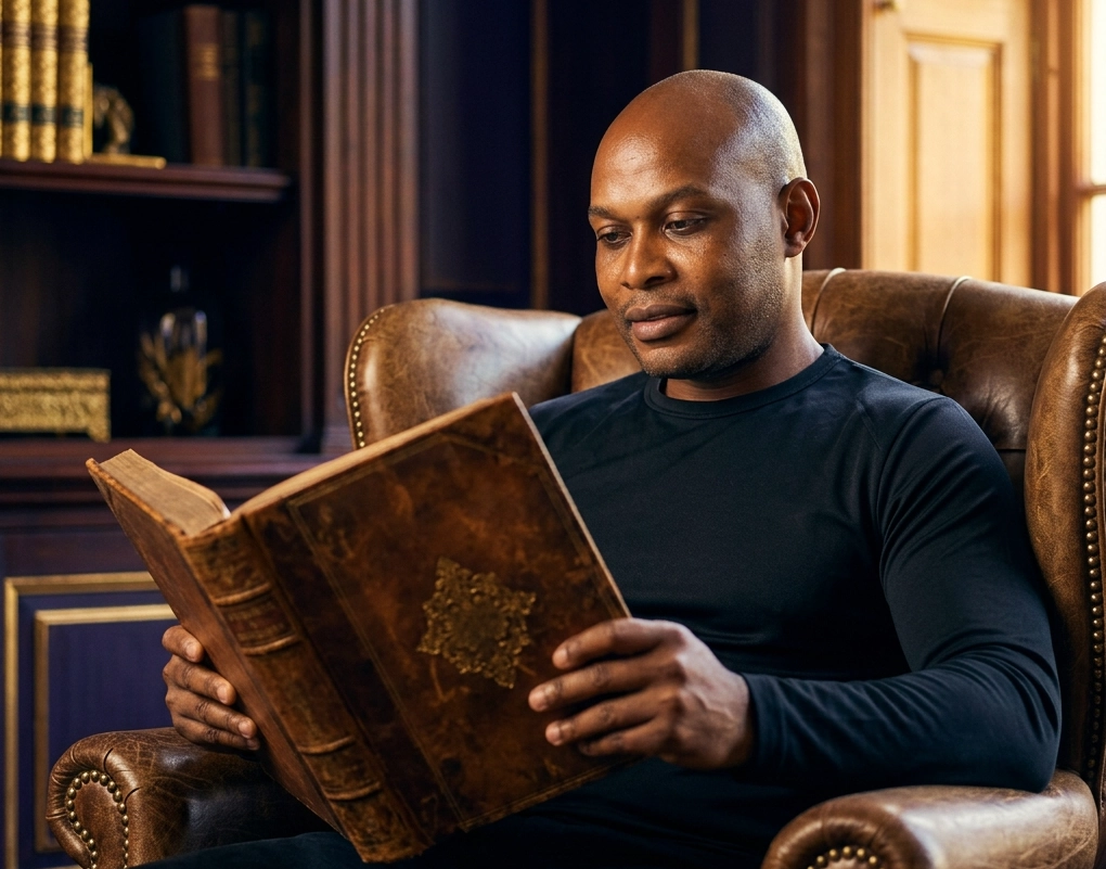 Chikondi Chanthunya surrounded by books in a library