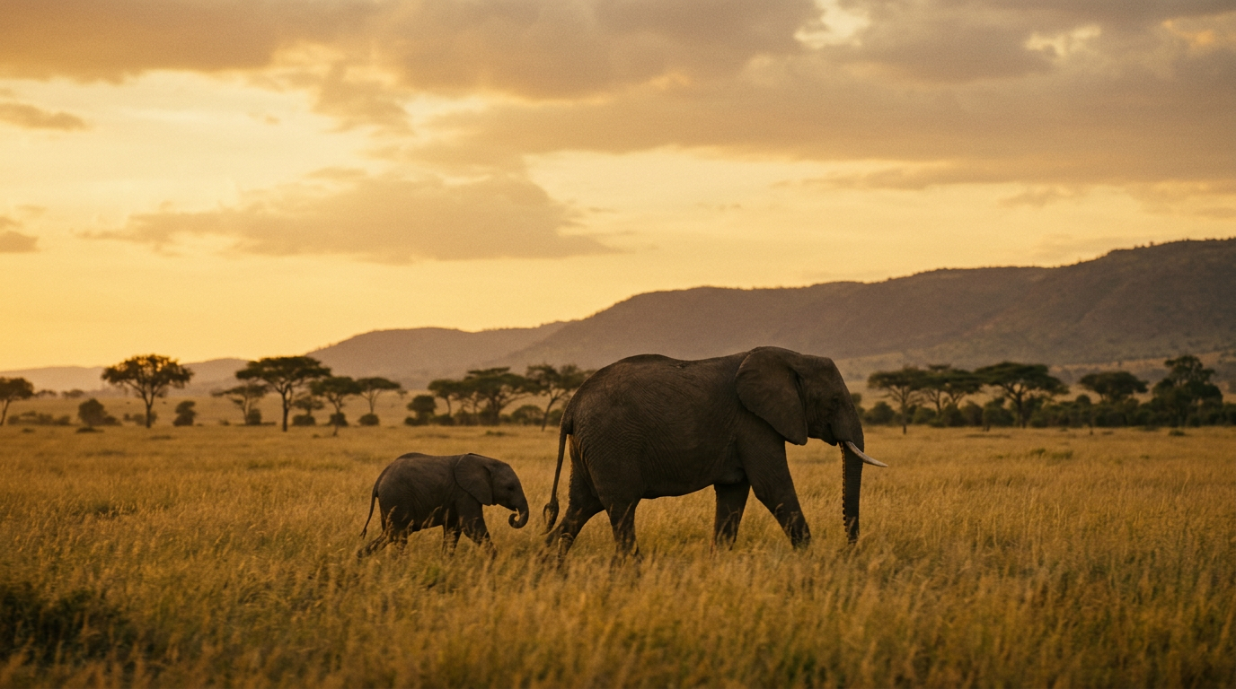 Golden African savanna at sunset